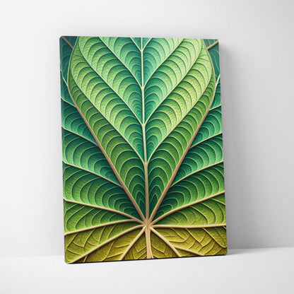 Canvas wall art of emerald leaf veins in green and golden calm