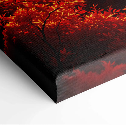 Vibrant red orange autumn tree canvas print on black background