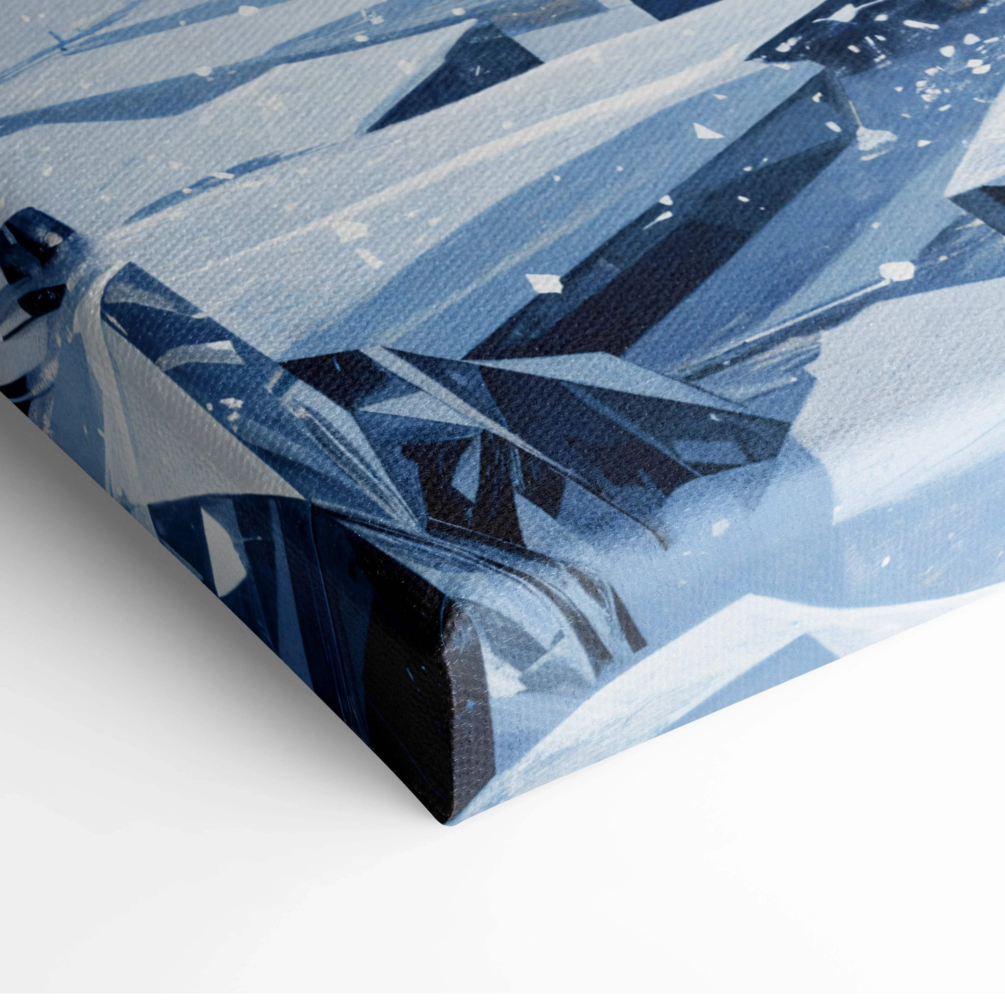 Blue white geometric ice crystals canvas print of shattered winter valley wanderer