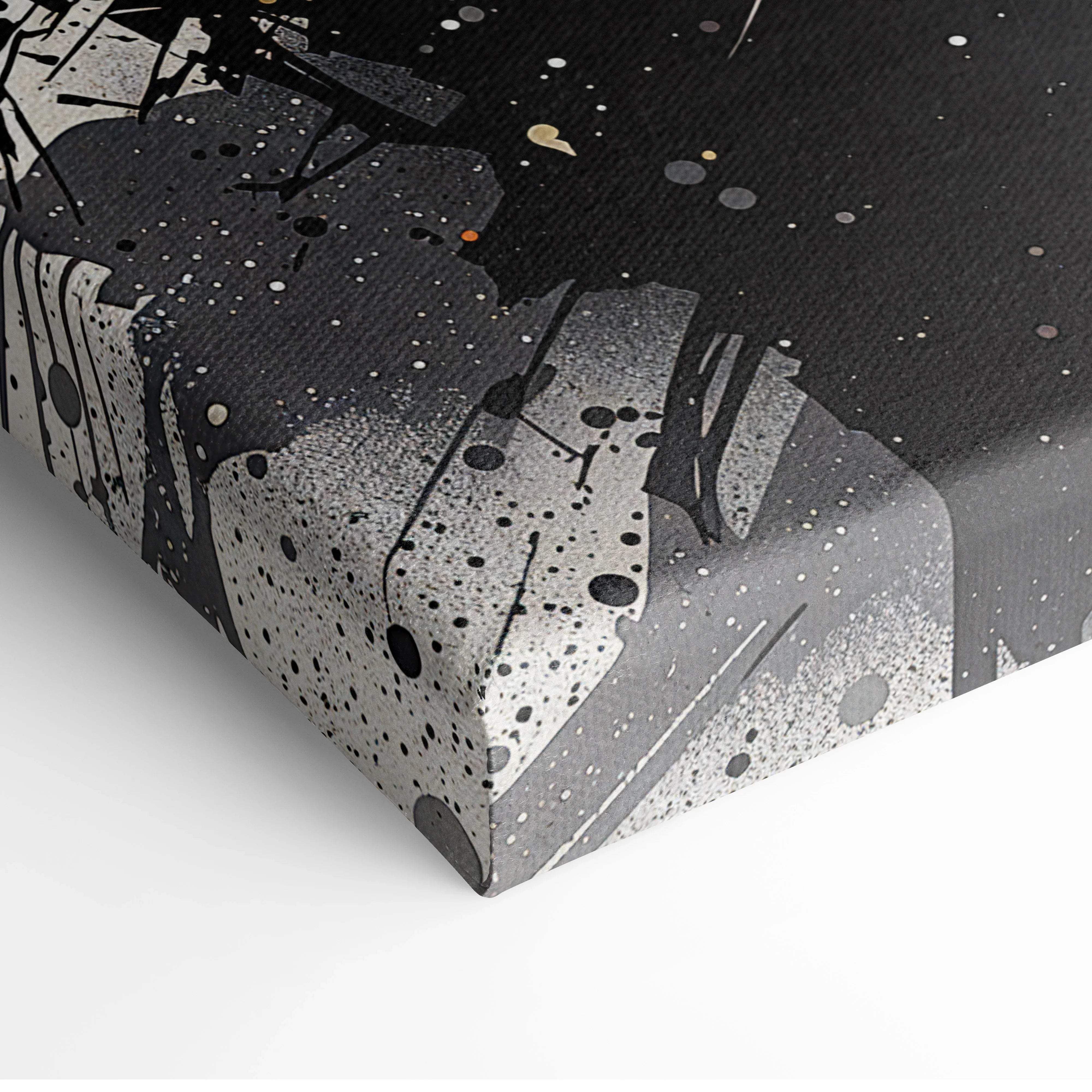 Black and white abstract sumi-e canvas print with splattered paint