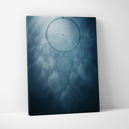 Canvas wall art of ethereal dreamcatcher in moonlit blue tones
