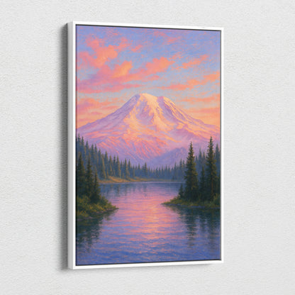 Canvas wall art of snow-capped mountain peak at dawn with rose light reflection
