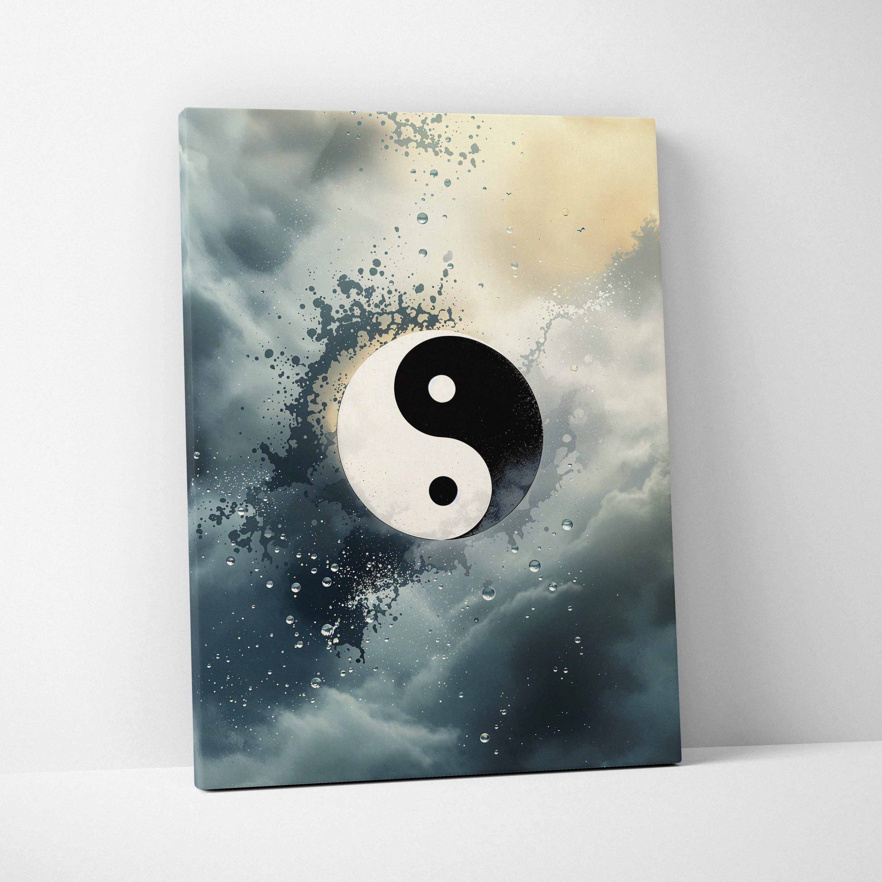 Contemporary abstract yin yang canvas wall art with moody blues