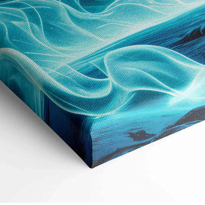 Canvas print of neon fantasy tree rising from dark teal blue waters