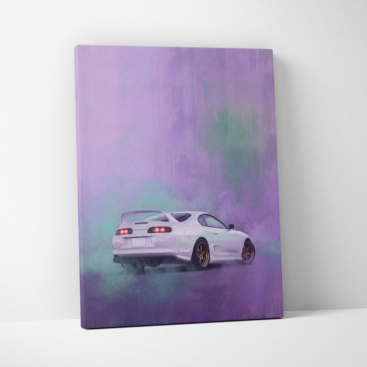 Toyota Supra Mk4 Inspired Car Canvas Painting - White JDM Sports Vehicle Wall Art for Garage