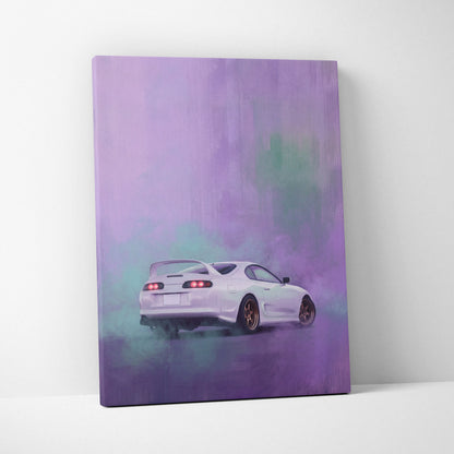 Toyota Supra Mk4 Inspired Car Canvas Painting - White JDM Sports Vehicle Wall Art for Garage
