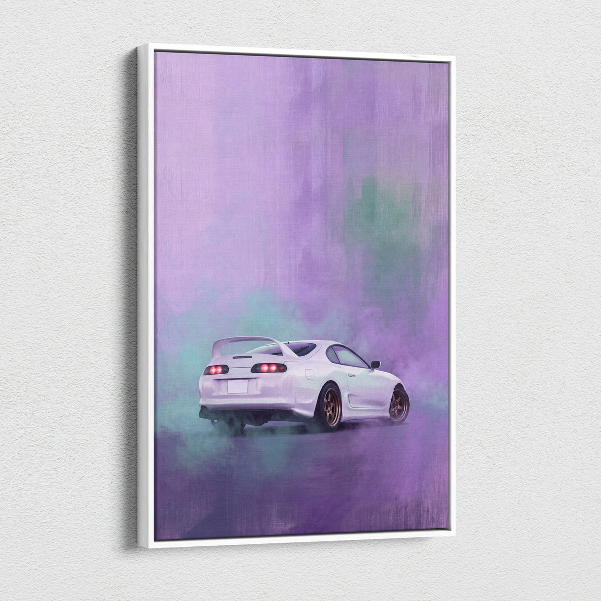 Toyota Supra Mk4 Inspired Car Canvas Painting - White JDM Sports Vehicle Wall Art for Garage