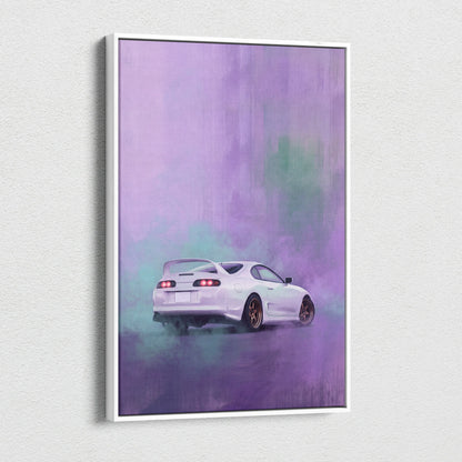 Toyota Supra Mk4 Inspired Car Canvas Painting - White JDM Sports Vehicle Wall Art for Garage