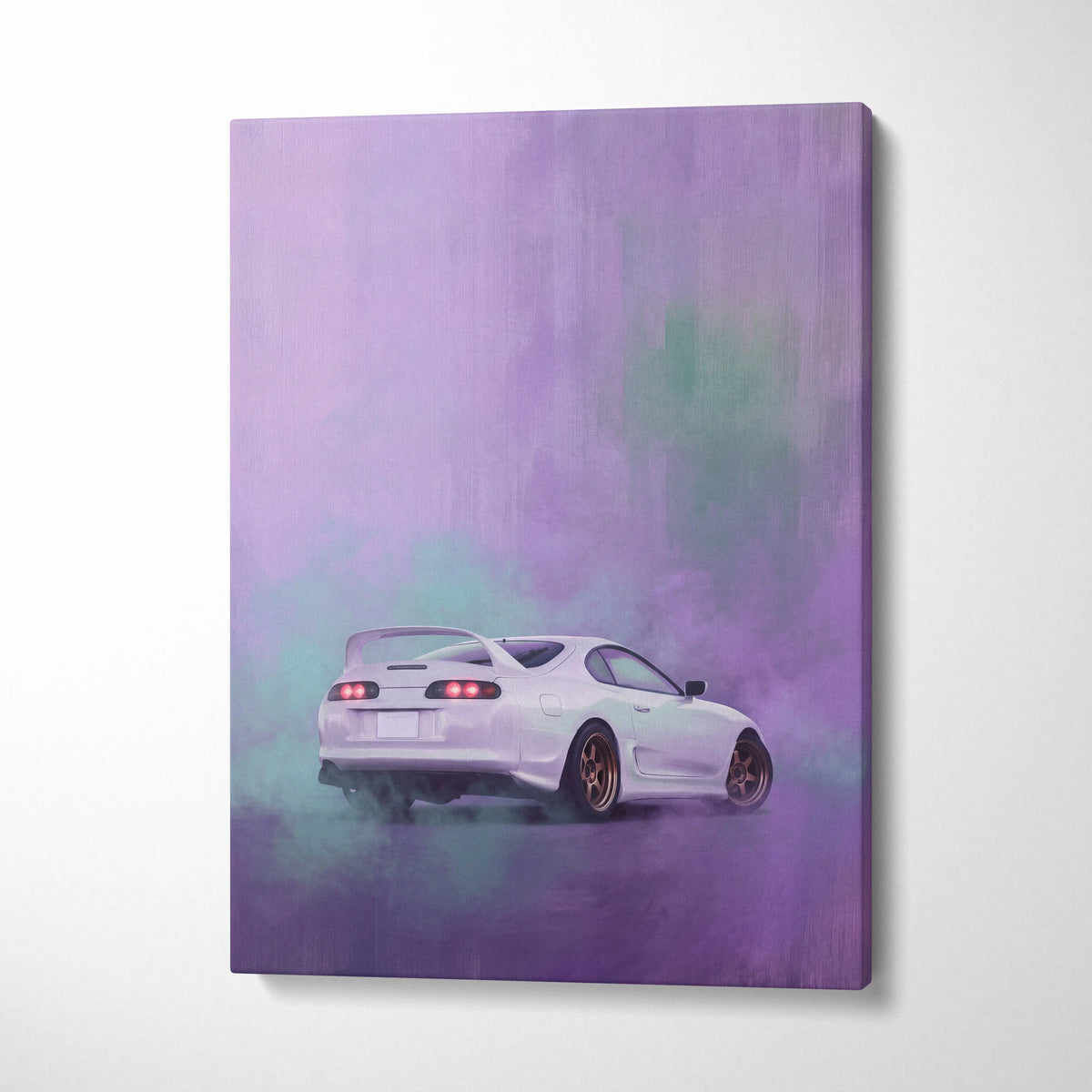 Toyota Supra Mk4 Inspired Car Canvas Painting - White JDM Sports Vehicle Wall Art for Garage