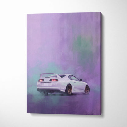 Toyota Supra Mk4 Inspired Car Canvas Painting - White JDM Sports Vehicle Wall Art for Garage