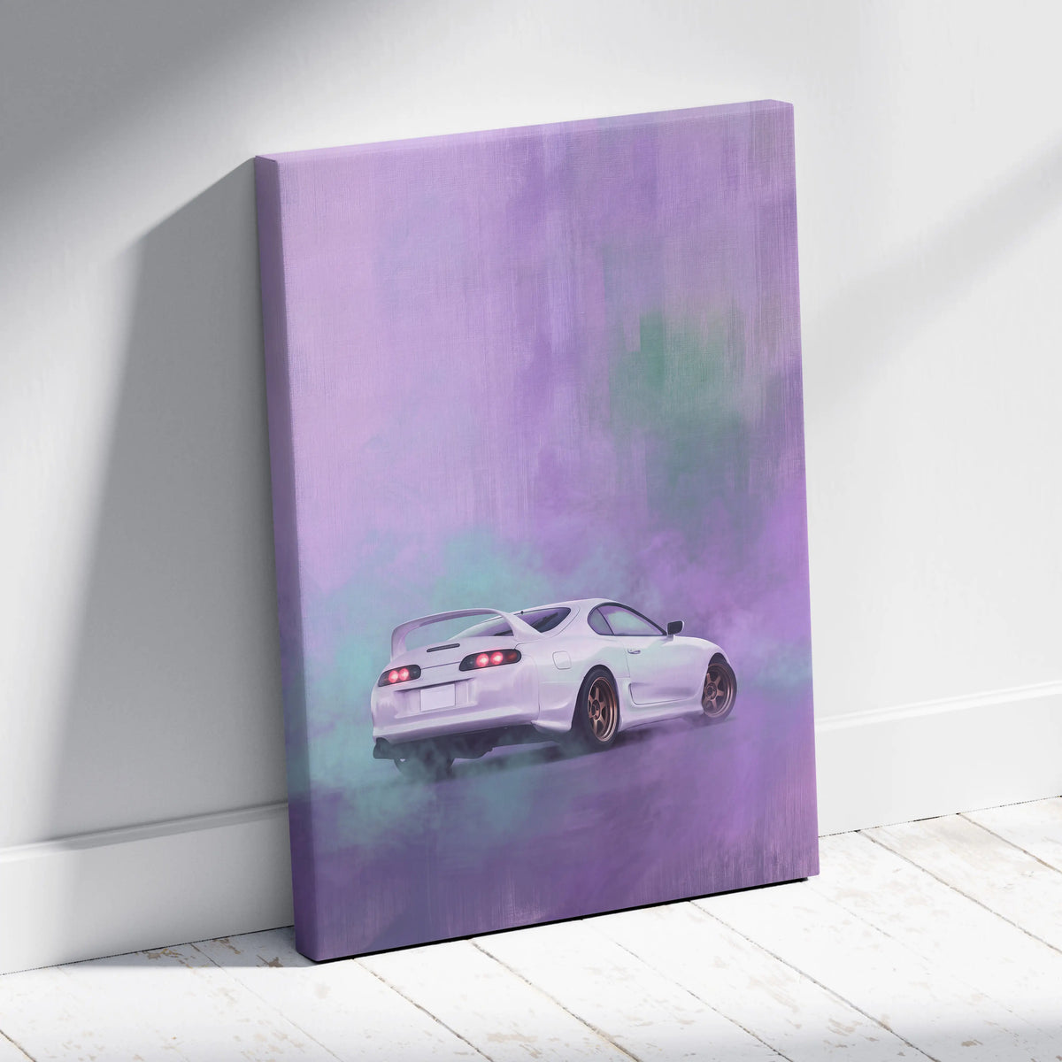 Toyota Supra Mk4 Inspired Car Canvas Painting - White JDM Sports Vehicle Wall Art for Garage