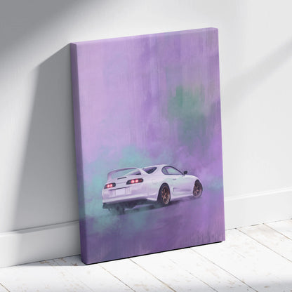 Toyota Supra Mk4 Inspired Car Canvas Painting - White JDM Sports Vehicle Wall Art for Garage