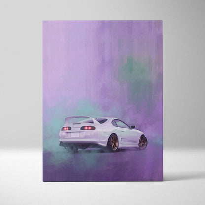 Toyota Supra Mk4 Inspired Car Canvas Painting - White JDM Sports Vehicle Wall Art for Garage