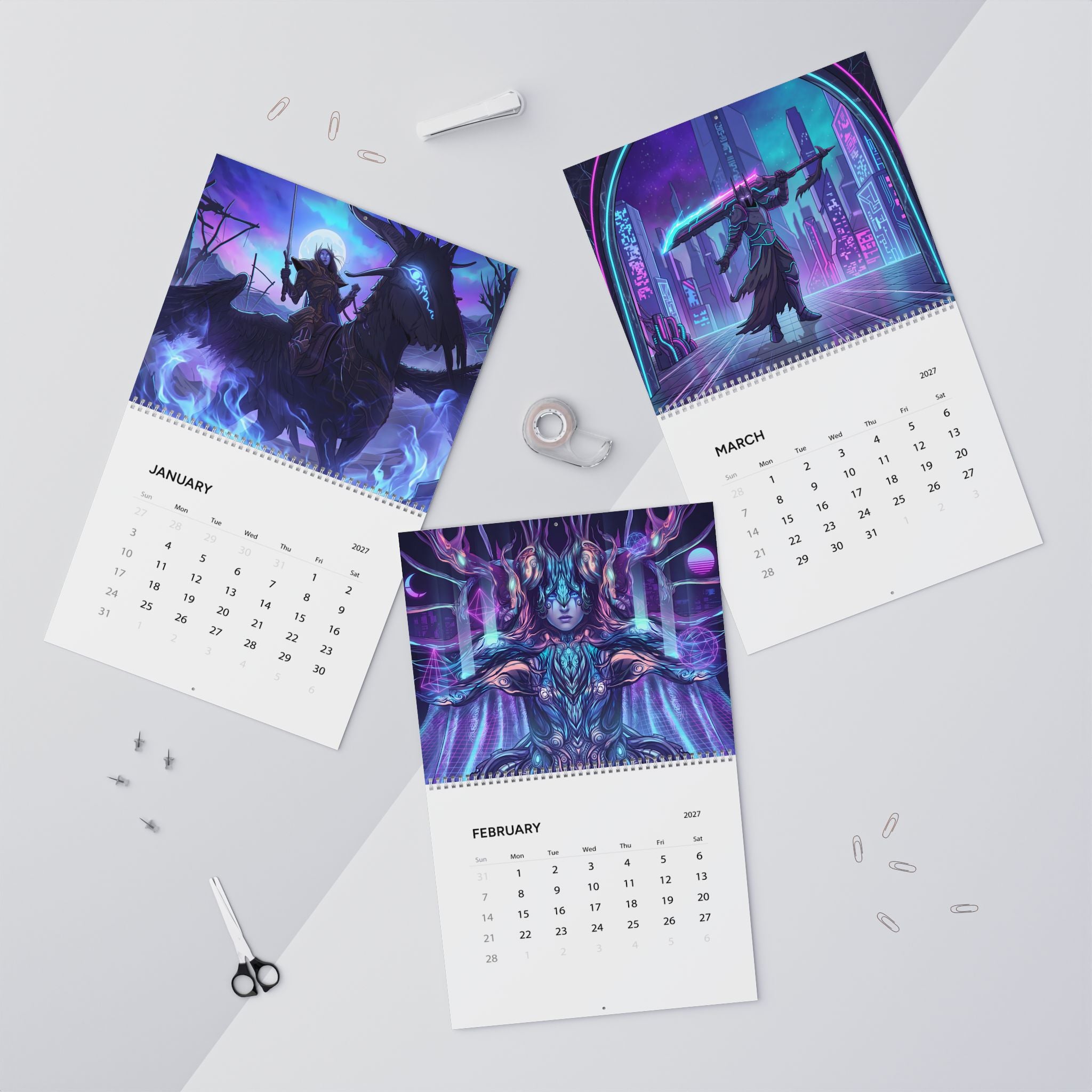 2027 Vaporwave Fantasy Art Calendar – Retro Futuristic Dreamscape Artwork Collection