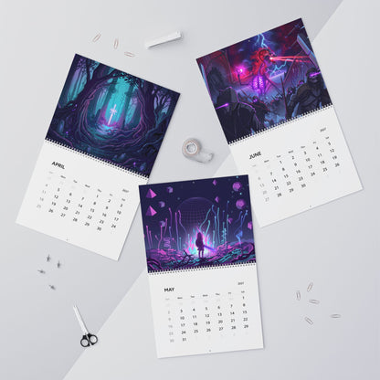 2027 Fantasy Art Wall Calendar – Neon Vaporwave & Retro Futuristic Artwork
