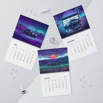 2027 Classic Porsche Inspired Vaporwave Wall Calendar – Retro Sports Car Neon Artwork Collection