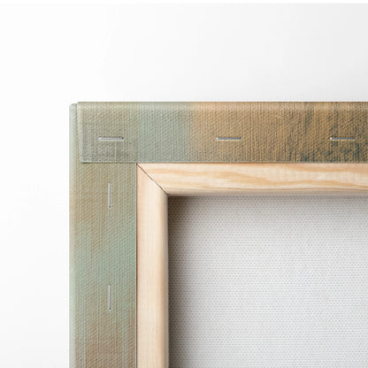 Light green and beige canvas stretched over natural wood frame with stitching in nissan r35 gt-r jdm car wall art