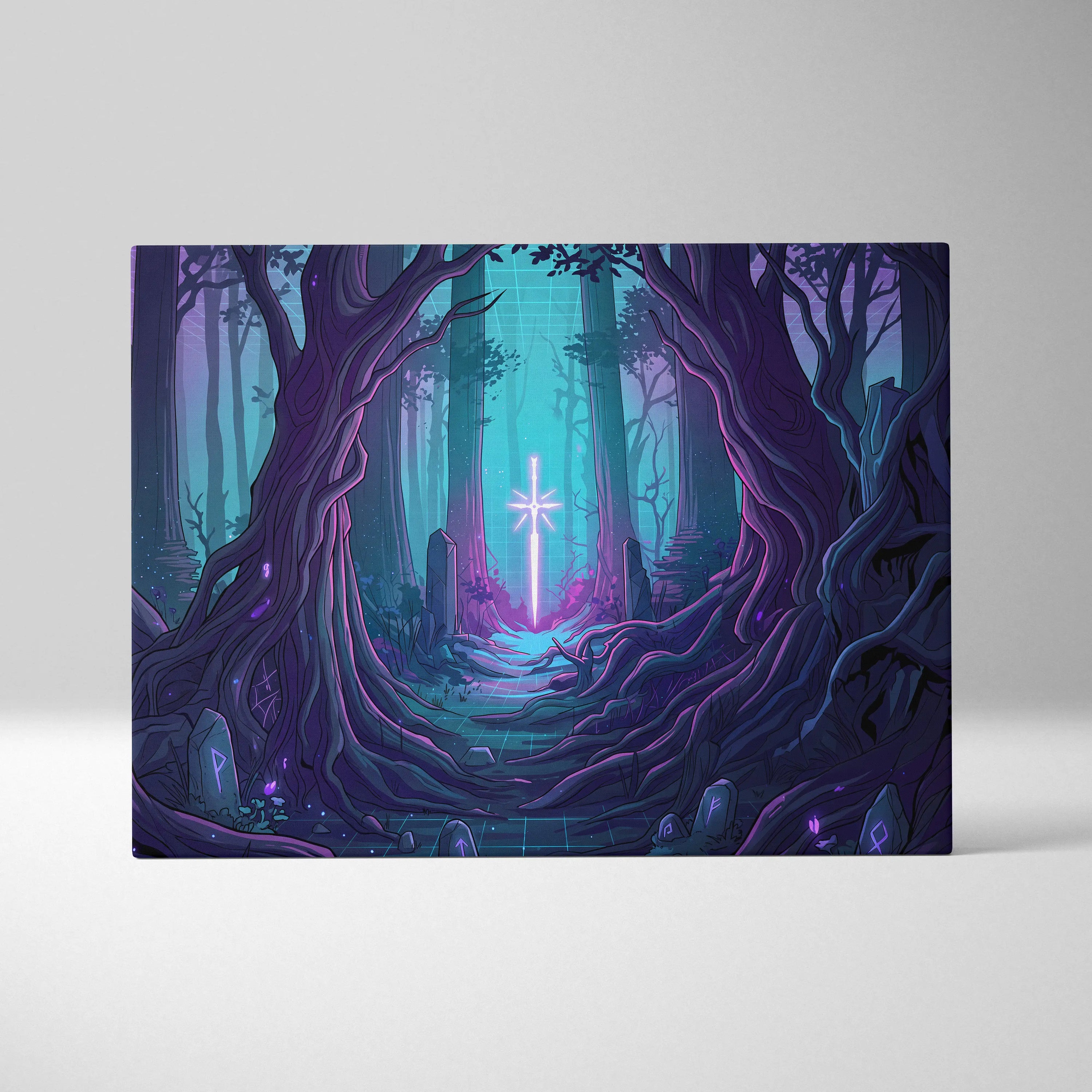Vaporwave Neon Forest Canvas Art - Forest Scene Neon Blues Living Room Vaporwave Dreamy Glow Modern Canvas Print