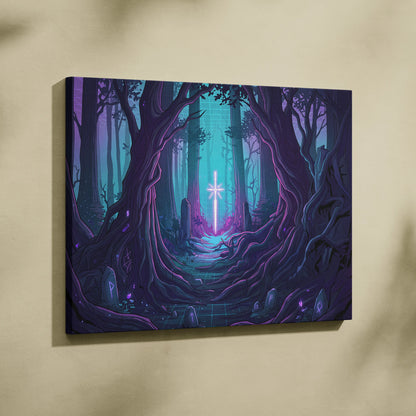 Vaporwave Neon Forest Canvas Art - Forest Scene Neon Blues Living Room Vaporwave Dreamy Glow Modern Canvas Print