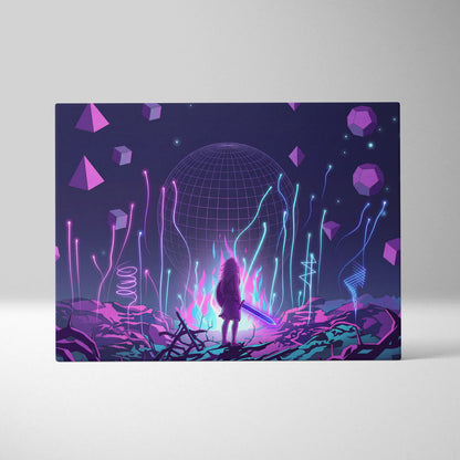 Vaporwave Neon Sphere Canvas - Vaporwave Fantasy Art Purple Pink Blue Neon Living Room Decor Retro Futurism Canvas Print