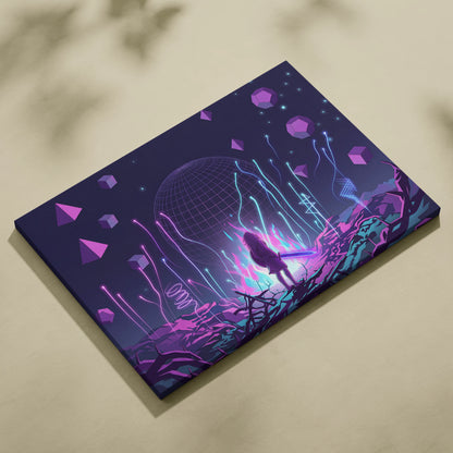 Vaporwave Neon Sphere Canvas - Vaporwave Fantasy Art Purple Pink Blue Neon Living Room Decor Retro Futurism Canvas Print
