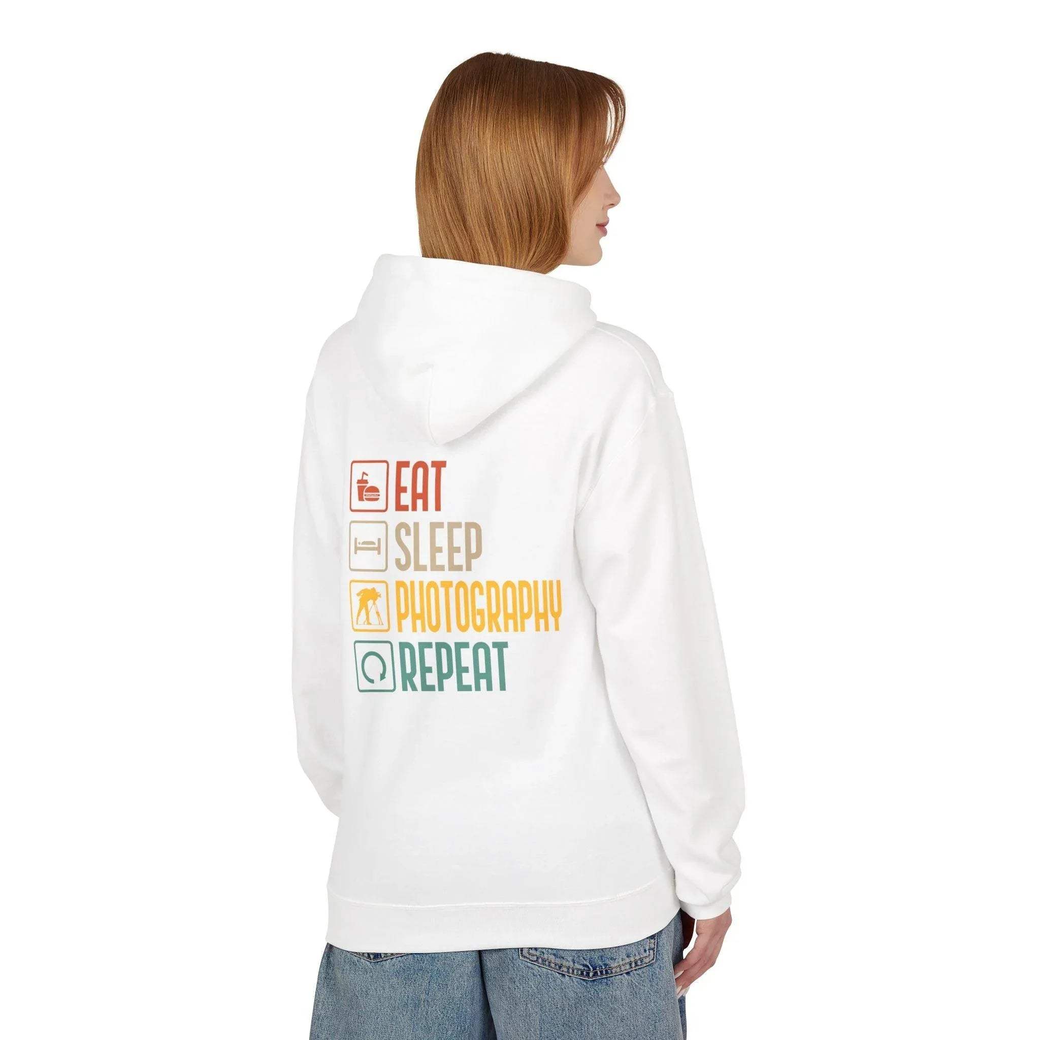 Cozy Photography Lover's Fleece Hoodie: "Eat, Sleep, Capture, Repeat"