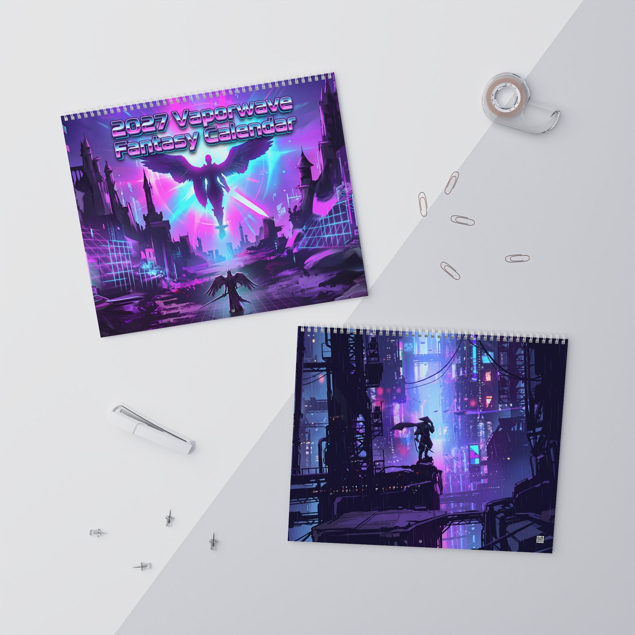 2027 Fantasy Vaporwave Wall Calendar – Vibrant Neon Art & Surreal Fantasy Designs
