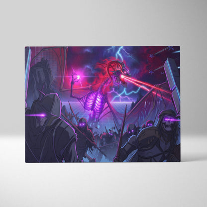 Vaporwave Neon Dragon Canvas - Dragon Neon Purple Living Room Vaporwave Moody Neon Futurism Wall Decor Canvas Print