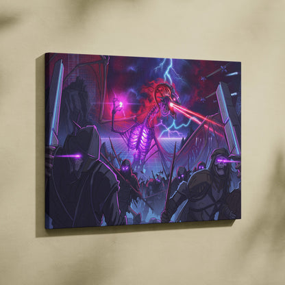 Vaporwave Neon Dragon Canvas - Dragon Neon Purple Living Room Vaporwave Moody Neon Futurism Wall Decor Canvas Print