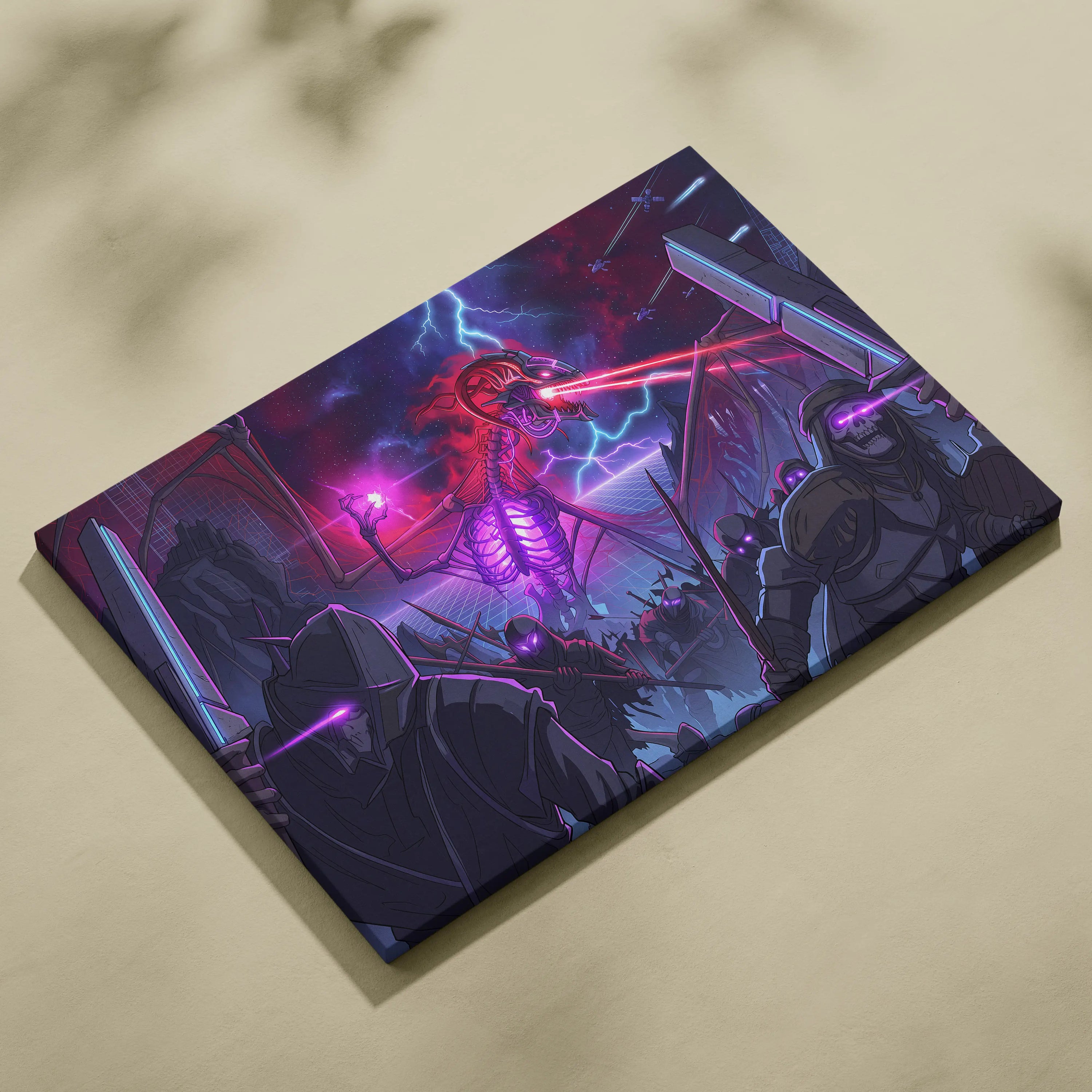 Vaporwave Neon Dragon Canvas - Dragon Neon Purple Living Room Vaporwave Moody Neon Futurism Wall Decor Canvas Print