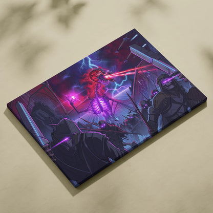Vaporwave Neon Dragon Canvas - Dragon Neon Purple Living Room Vaporwave Moody Neon Futurism Wall Decor Canvas Print