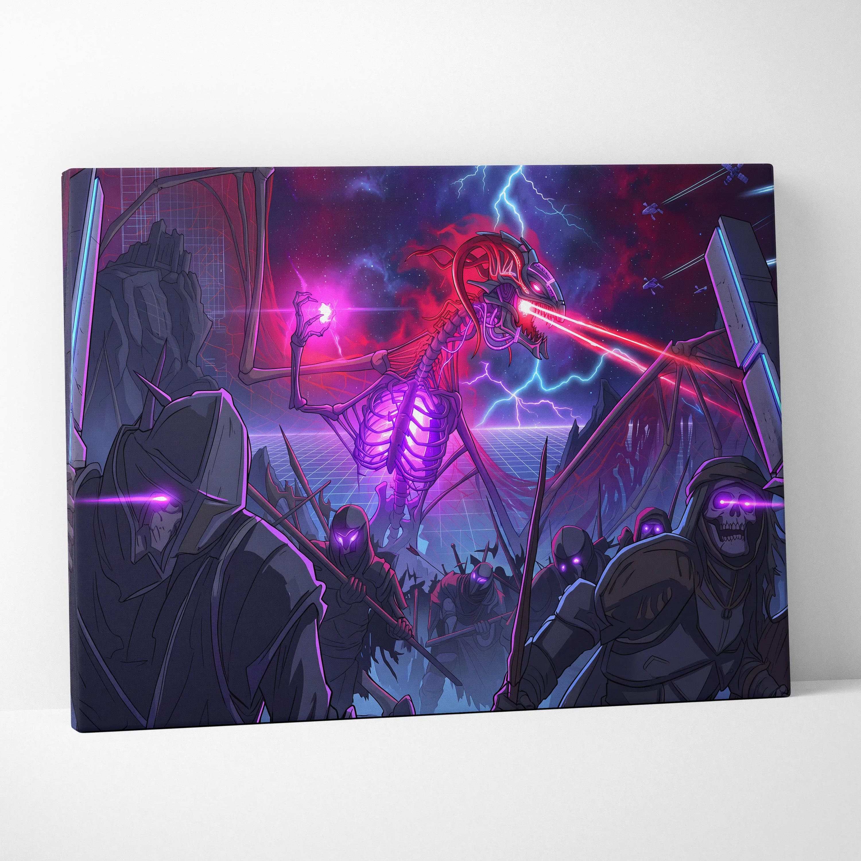 Vaporwave Neon Dragon Canvas - Dragon Neon Purple Living Room Vaporwave Moody Neon Futurism Wall Decor Canvas Print
