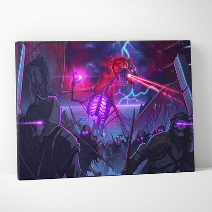 Vaporwave Neon Dragon Canvas - Dragon Neon Purple Living Room Vaporwave Moody Neon Futurism Wall Decor Canvas Print