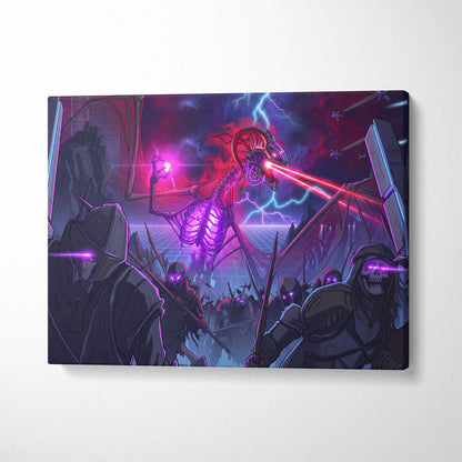 Vaporwave Neon Dragon Canvas - Dragon Neon Purple Living Room Vaporwave Moody Neon Futurism Wall Decor Canvas Print