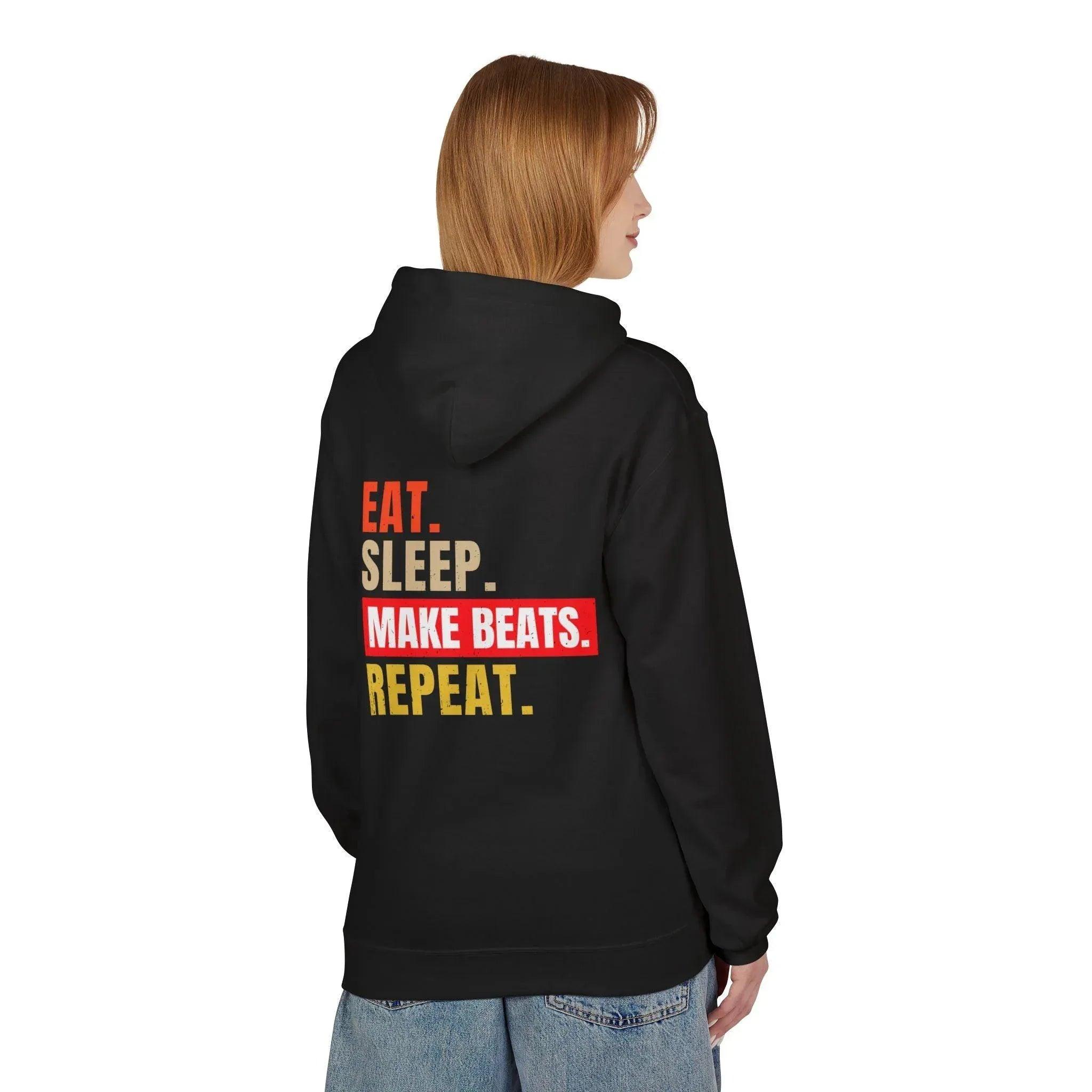 Cozy Music Producer Hoodie: 'Eat. Sleep. Make Beats. Repeat' Fleece Design