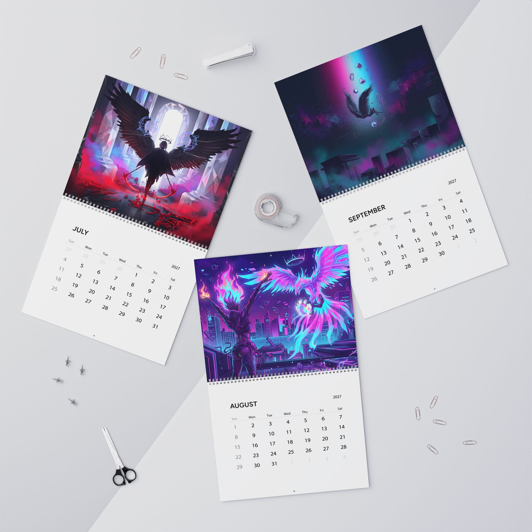 2027 Neon Vaporwave Fantasy Calendar – Colorful Fantasy Artwork Collection