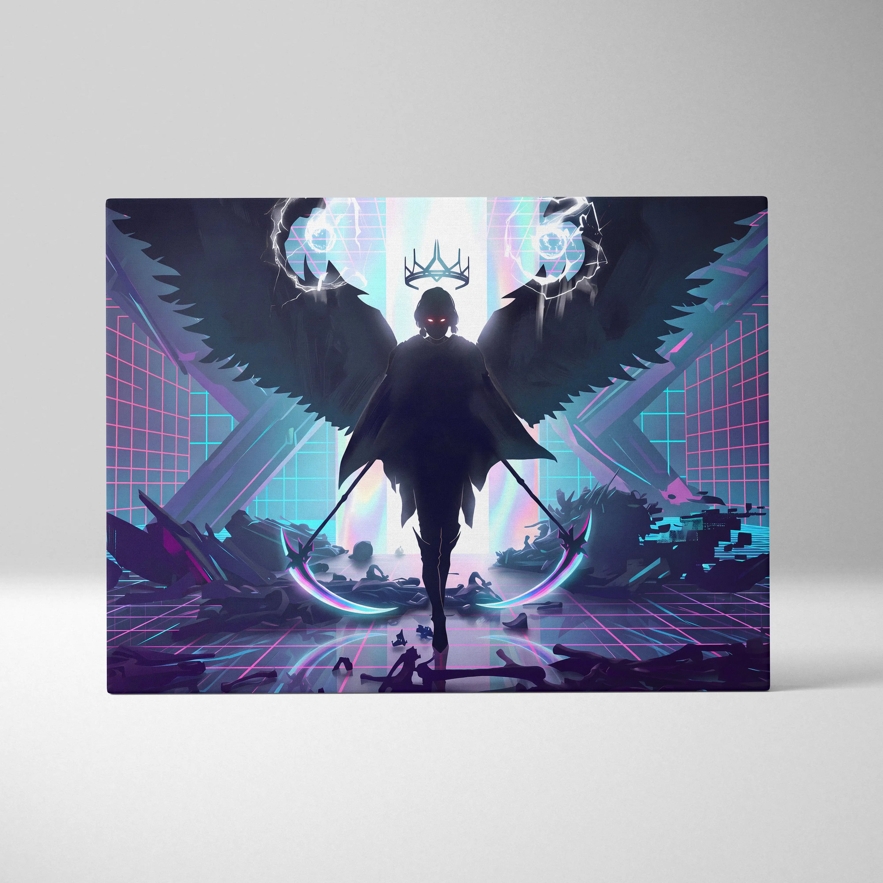 Vaporwave Neon Crown Canvas - Vaporwave Neon Colors Living Room Retro Futurism - Moody Neon Atmosphere Wall Art Canvas
