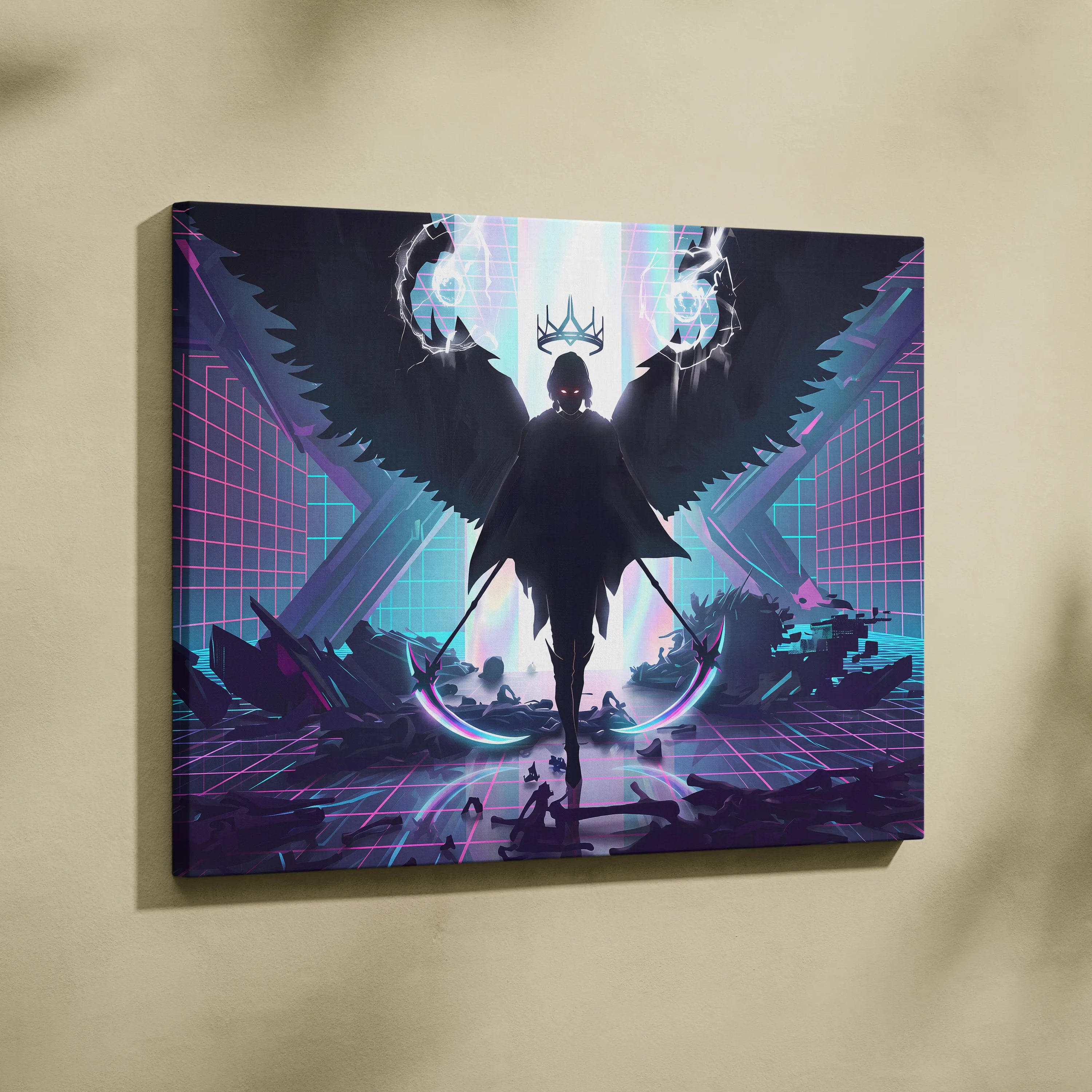 Vaporwave Neon Crown Canvas - Vaporwave Neon Colors Living Room Retro Futurism - Moody Neon Atmosphere Wall Art Canvas