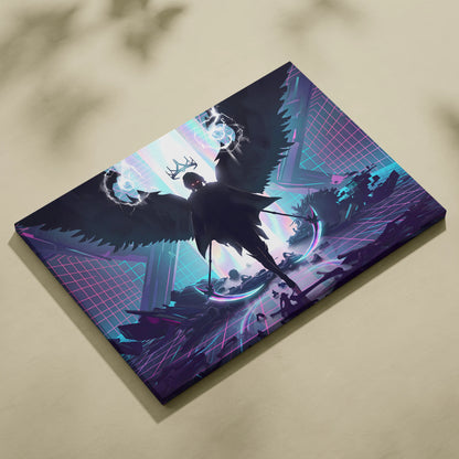 Vaporwave Neon Crown Canvas - Vaporwave Neon Colors Living Room Retro Futurism - Moody Neon Atmosphere Wall Art Canvas