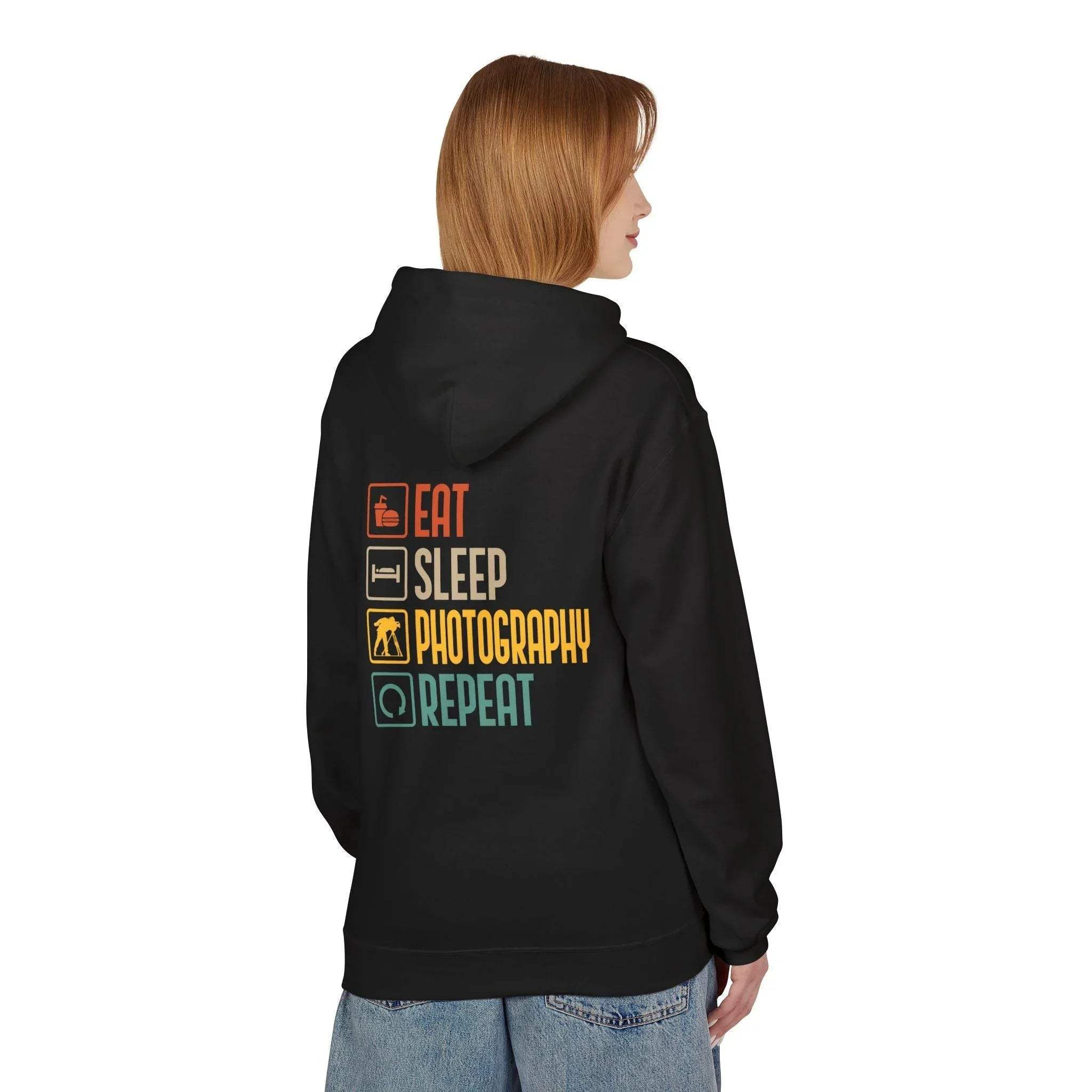 Cozy Photography Lover's Fleece Hoodie: "Eat, Sleep, Capture, Repeat"