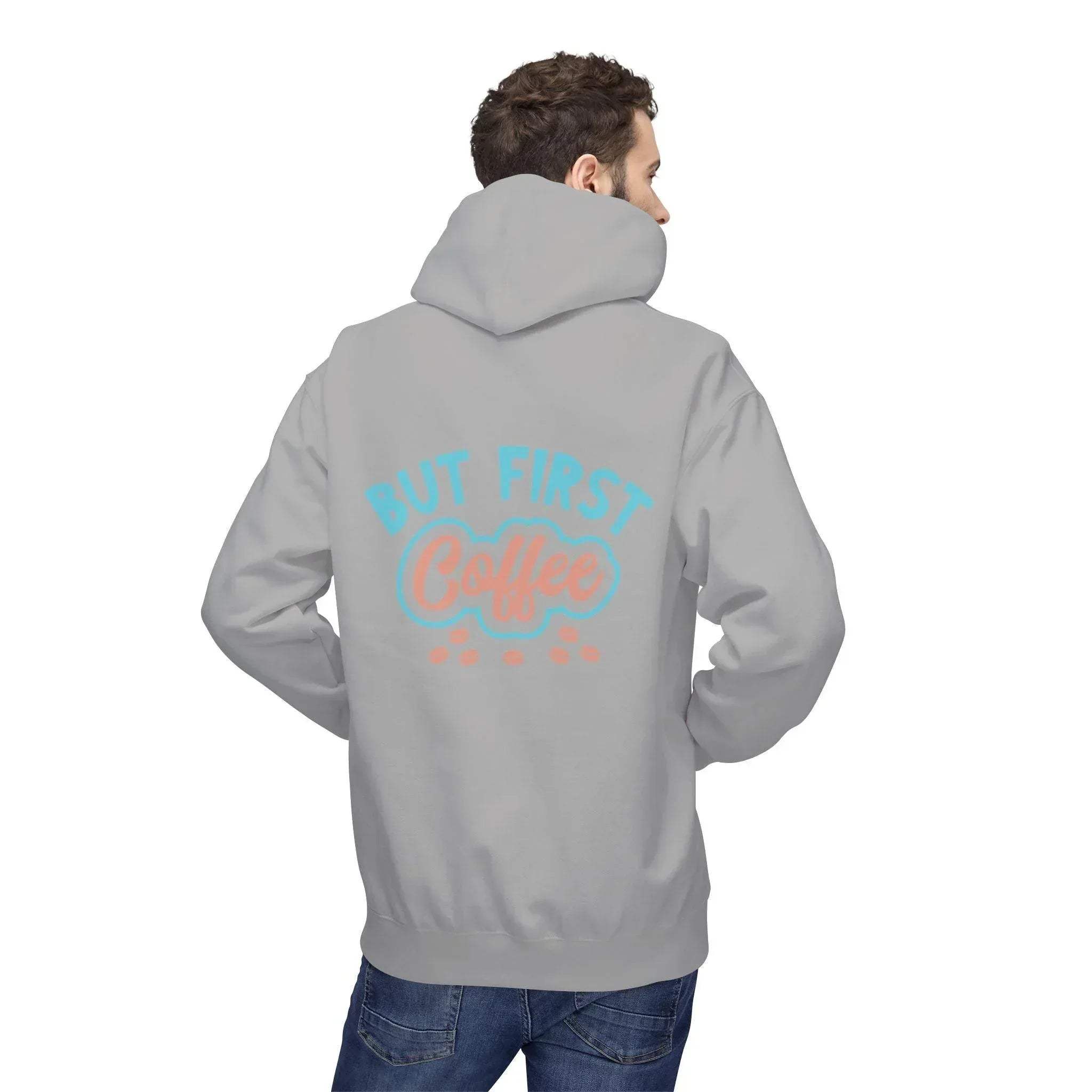 Cozy "But First Coffee" Fleece Hoodie for Coffee Lovers
