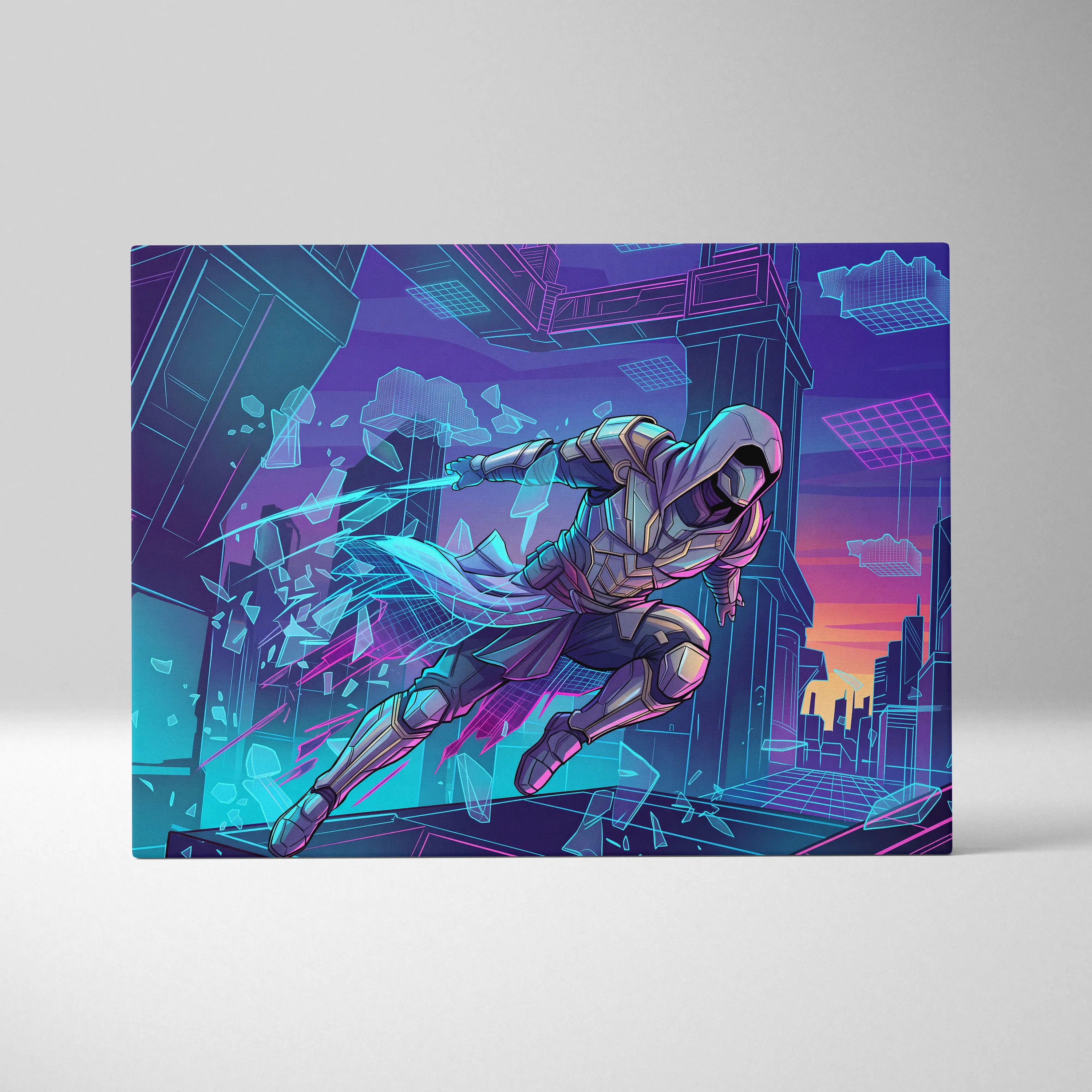 Vaporwave Neon Guardian Canvas - Vaporwave Warrior Pink Blue Living Room Retro Dreamy Nostalgic Wall Art Canvas Print