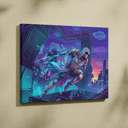 Vaporwave Neon Guardian Canvas - Vaporwave Warrior Pink Blue Living Room Retro Dreamy Nostalgic Wall Art Canvas Print