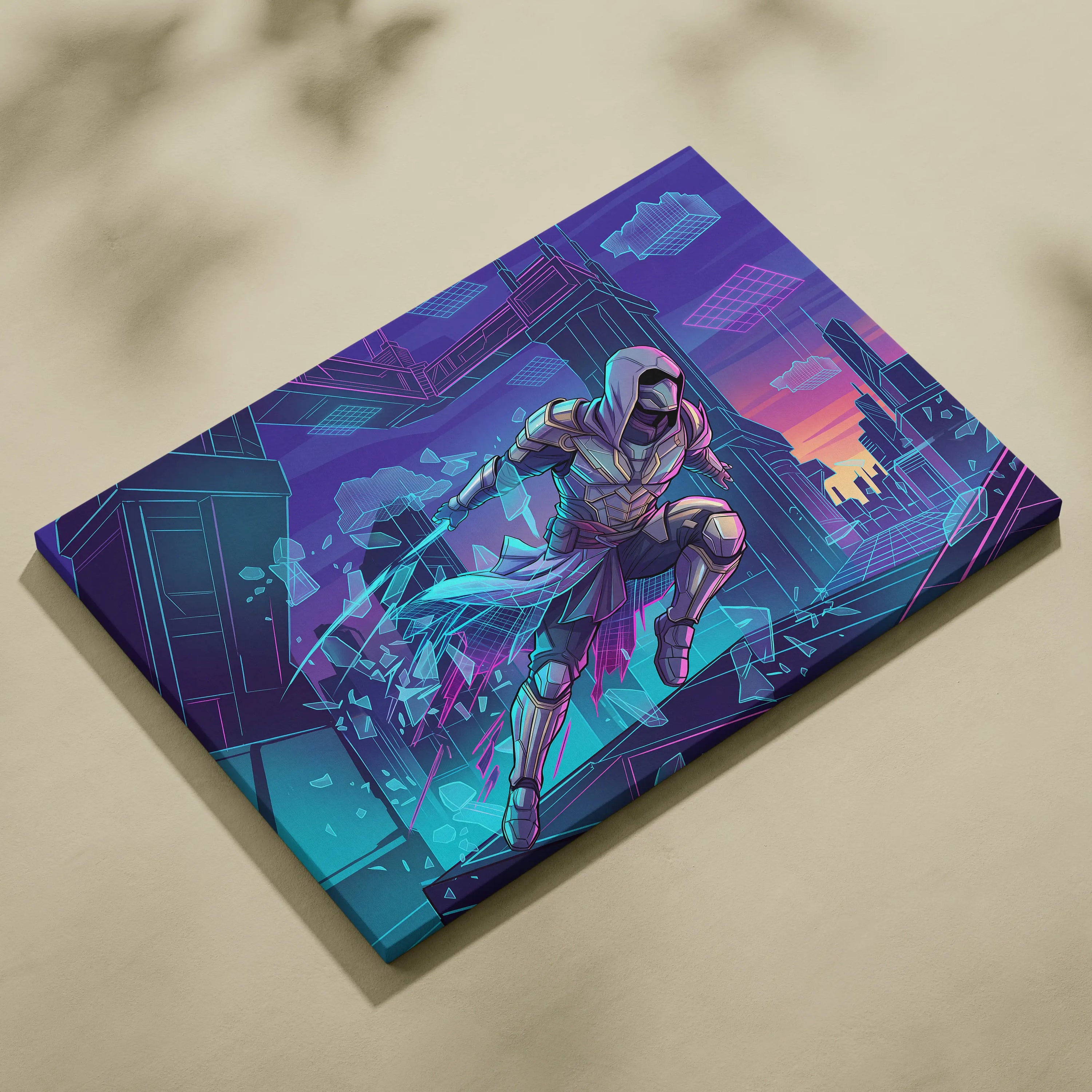 Vaporwave Neon Guardian Canvas - Vaporwave Warrior Pink Blue Living Room Retro Dreamy Nostalgic Wall Art Canvas Print