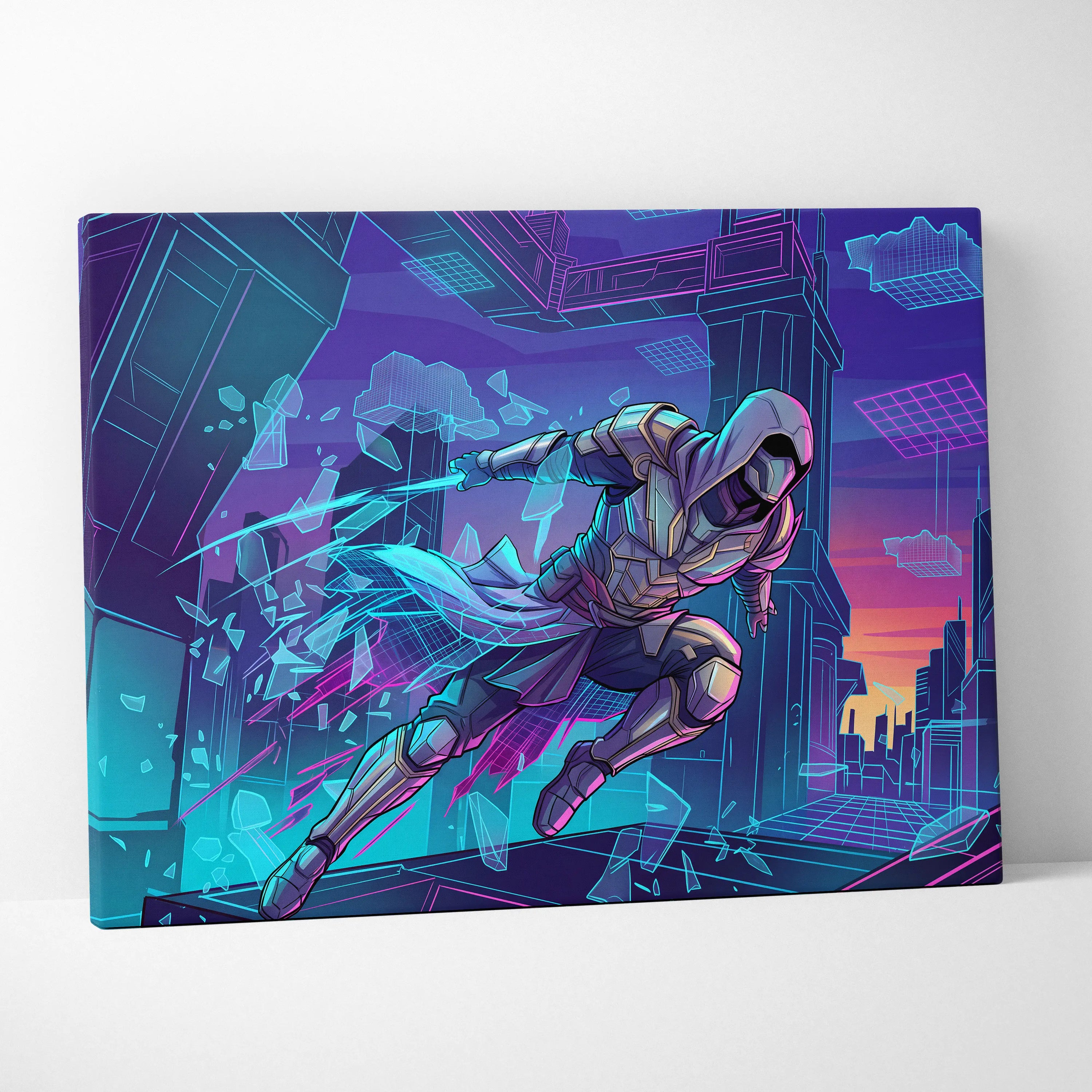 Vaporwave Neon Guardian Canvas - Vaporwave Warrior Pink Blue Living Room Retro Dreamy Nostalgic Wall Art Canvas Print