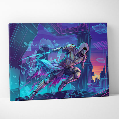 Vaporwave Neon Guardian Canvas - Vaporwave Warrior Pink Blue Living Room Retro Dreamy Nostalgic Wall Art Canvas Print