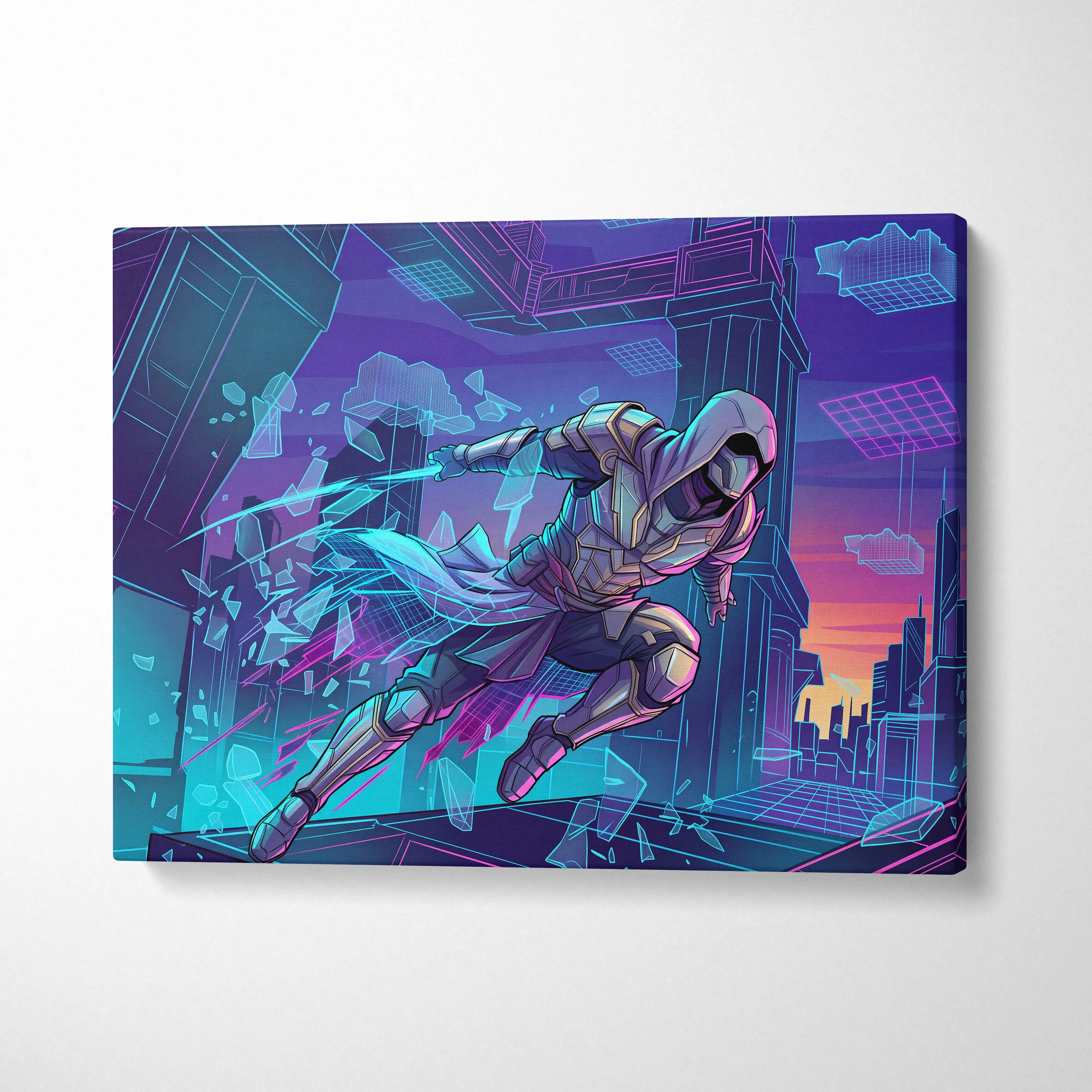 Vaporwave Neon Guardian Canvas - Vaporwave Warrior Pink Blue Living Room Retro Dreamy Nostalgic Wall Art Canvas Print