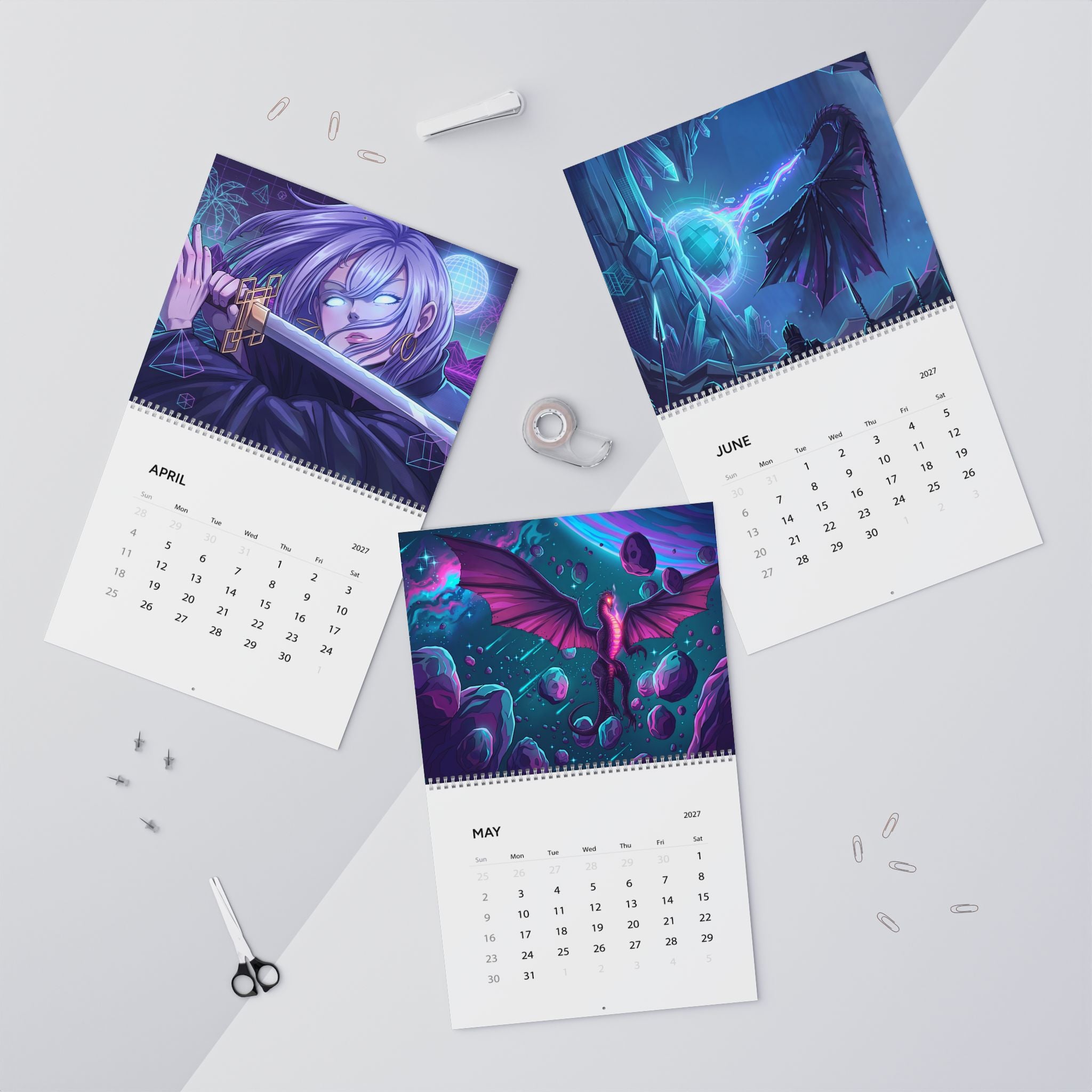 2027 Fantasy Vaporwave Art Wall Calendar – Surreal Retro Neon Artwork & Dreamscapes