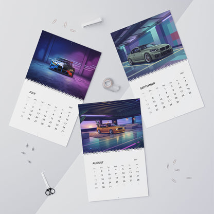 2027 European Car Vaporwave Wall Calendar – BMW Inspired Performance Cars & Retro Neon Artwork Collection