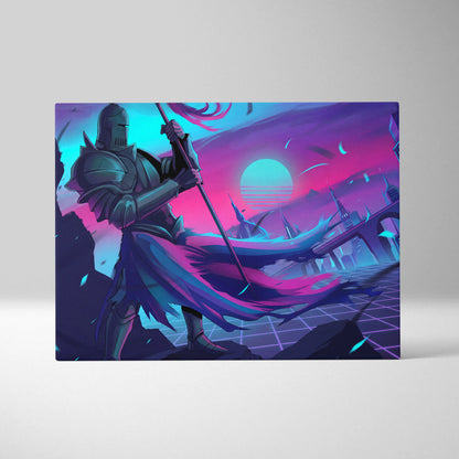 Neon Knight Vaporwave Canvas - Knight Neon Pink Blue Canvas Living Room Vaporwave Moody Neon Aesthetic Wall Art Canvas